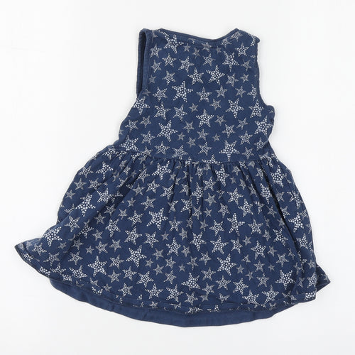 F&F Girls Blue Geometric Cotton Skater Dress Size 18-24 Months Round Neck