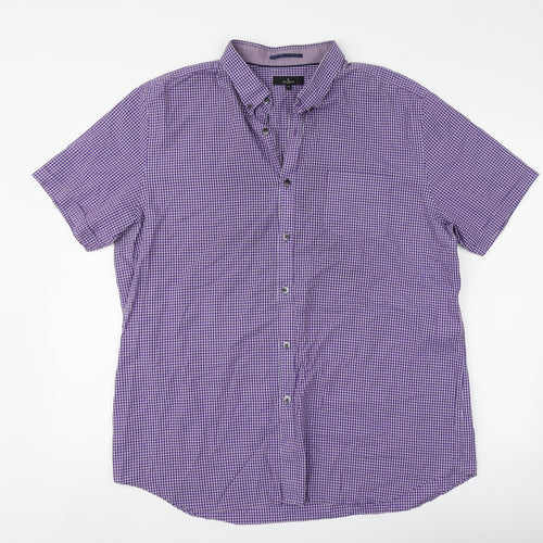 Jeff Banks Mens Purple Check Cotton Button-Up Size XL Collared