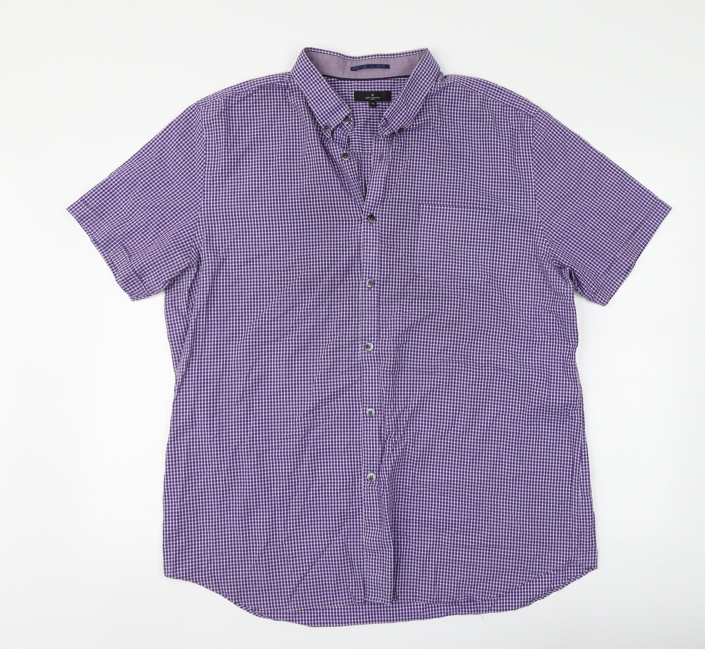 Jeff Banks Mens Purple Check Cotton Button-Up Size XL Collared