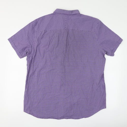 Jeff Banks Mens Purple Check Cotton Button-Up Size XL Collared