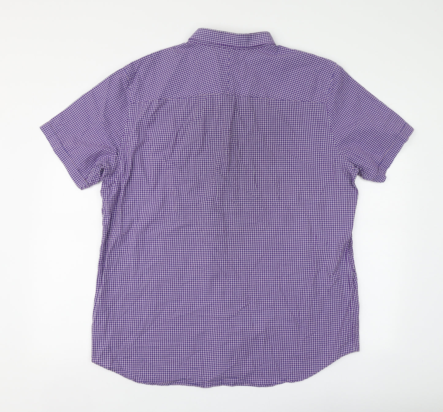 Jeff Banks Mens Purple Check Cotton Button-Up Size XL Collared