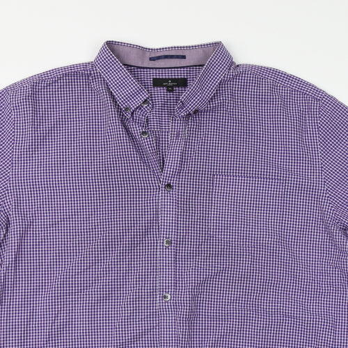 Jeff Banks Mens Purple Check Cotton Button-Up Size XL Collared