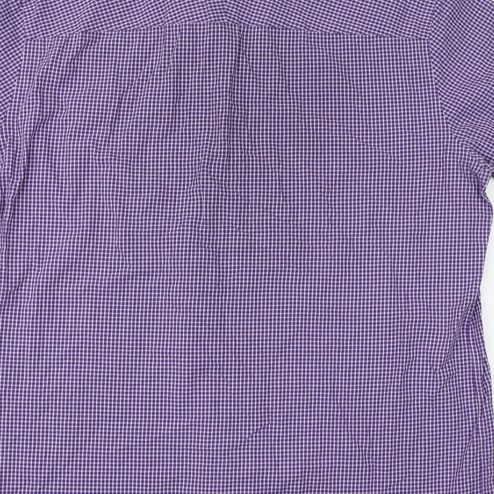 Jeff Banks Mens Purple Check Cotton Button-Up Size XL Collared