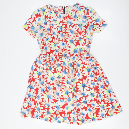 Sugarhill Womens Multicoloured Floral Polyester Skater Dress Size 10 Round Neck