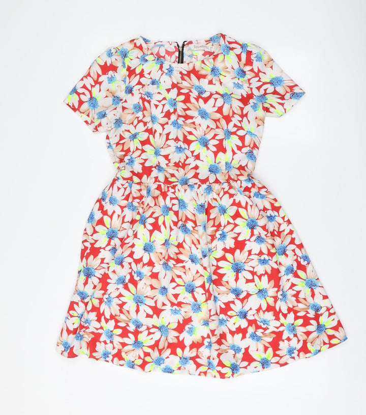 Sugarhill Womens Multicoloured Floral Polyester Skater Dress Size 10 Round Neck