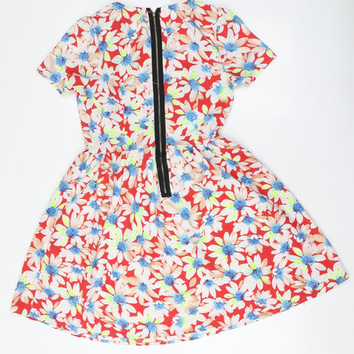 Sugarhill Womens Multicoloured Floral Polyester Skater Dress Size 10 Round Neck