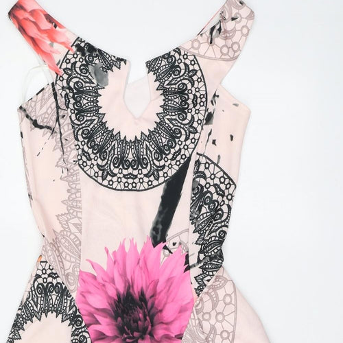 I-X London Womens Pink Geometric Polyester Skater Dress Size 8 Round Neck