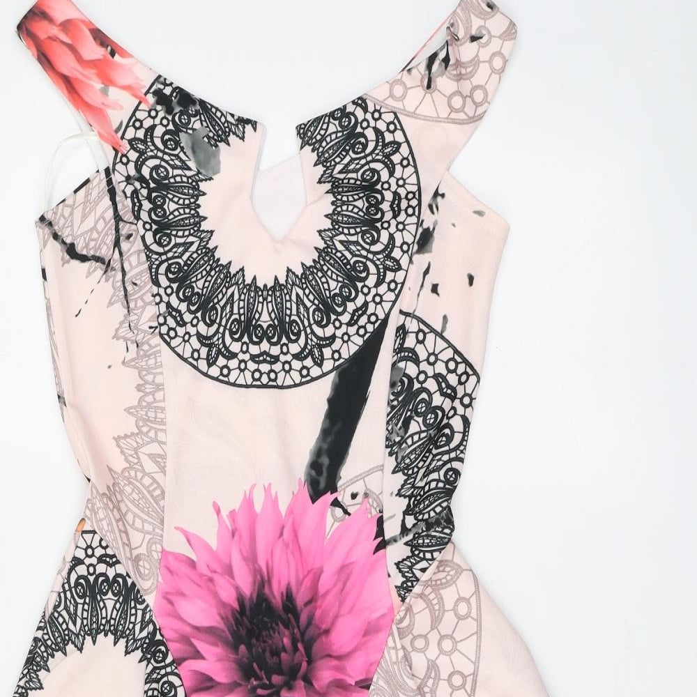 I-X London Womens Pink Geometric Polyester Skater Dress Size 8 Round Neck