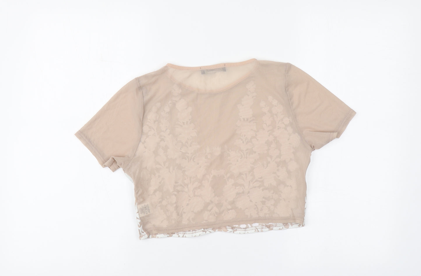 Missguided Womens Beige Geometric Polyester Basic T-Shirt Size 10 Roll Neck