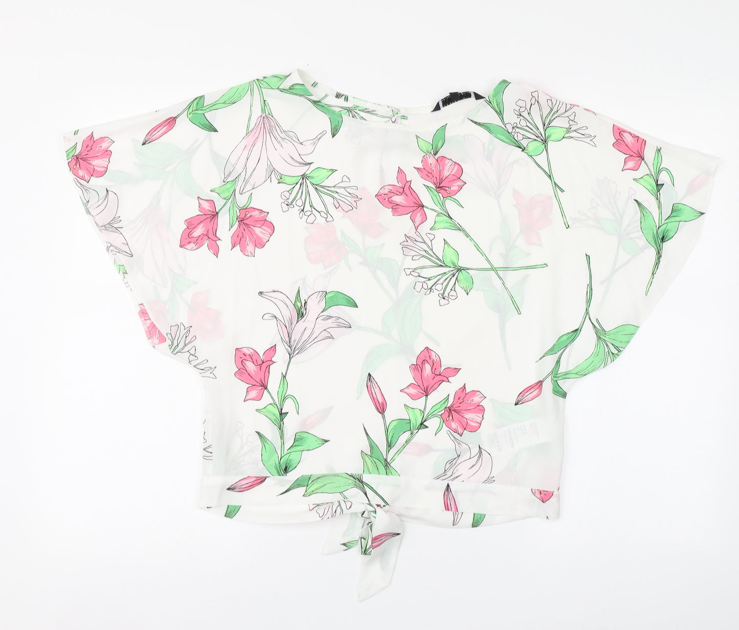 Debenhams Womens White Floral Polyester Basic Blouse Size 8 Round Neck