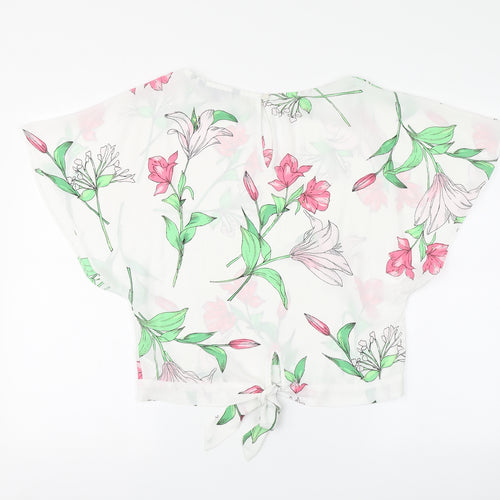 Debenhams Womens White Floral Polyester Basic Blouse Size 8 Round Neck