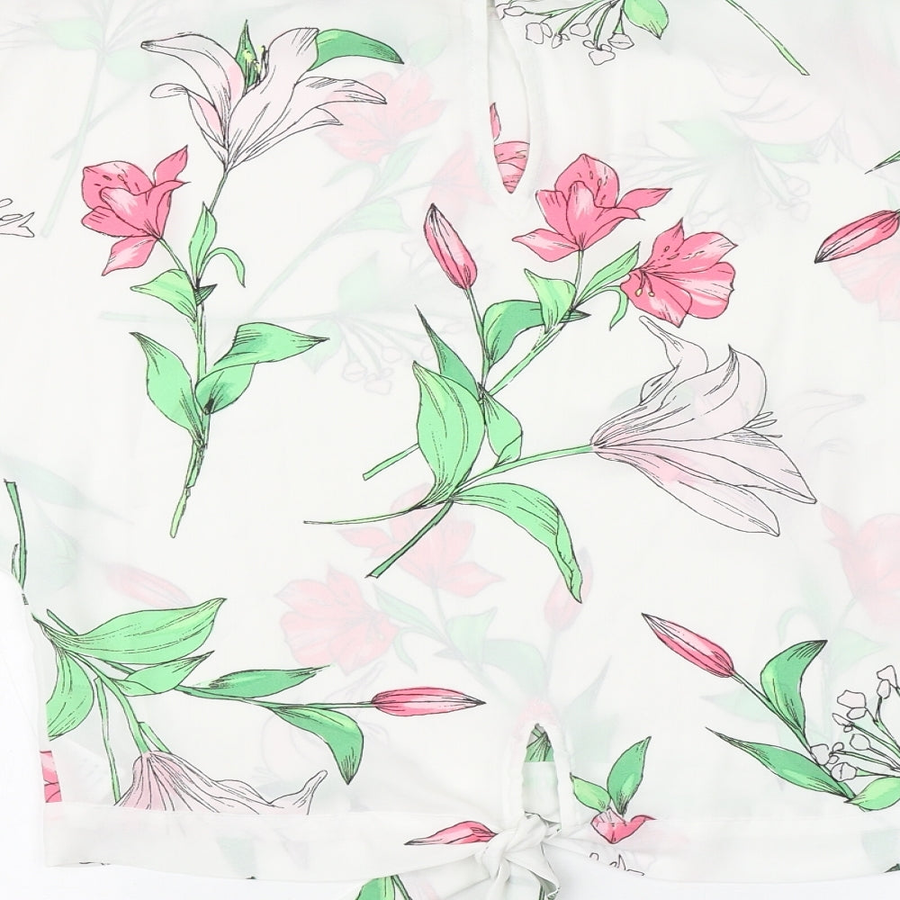 Debenhams Womens White Floral Polyester Basic Blouse Size 8 Round Neck