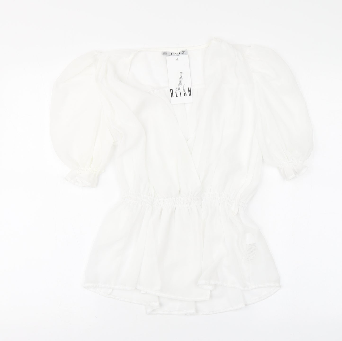 Reyon Womens White Polyester Basic Blouse Size 8 V-Neck