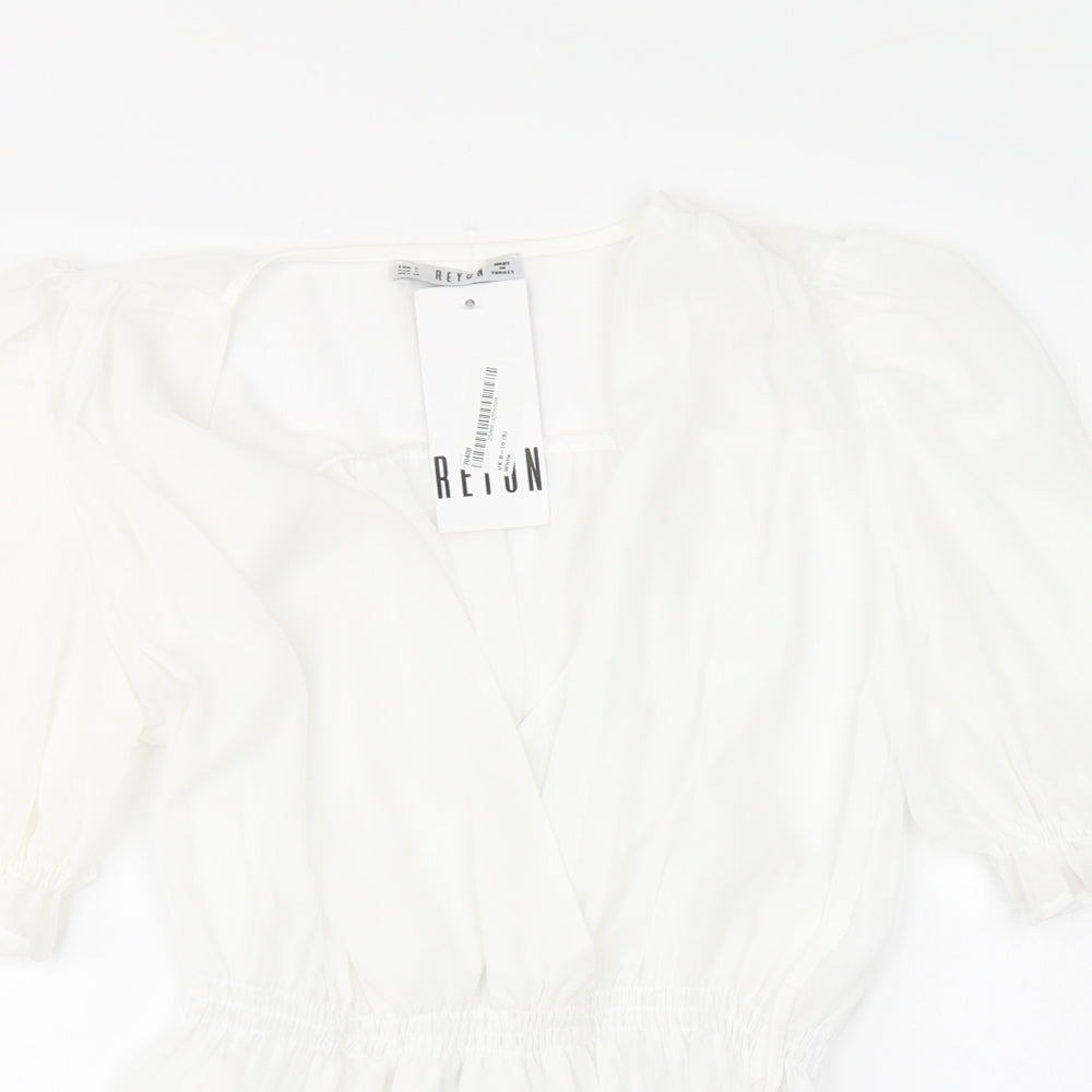 Reyon Womens White Polyester Basic Blouse Size 8 V-Neck