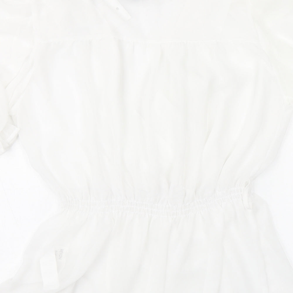 Reyon Womens White Polyester Basic Blouse Size 8 V-Neck