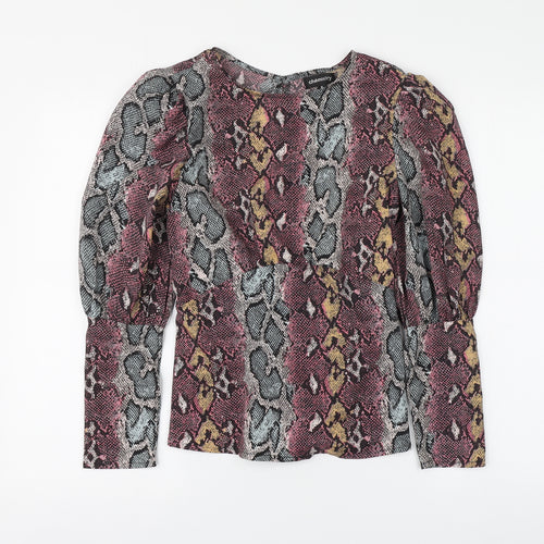 Chemistry Womens Pink Animal Print Polyester Basic Blouse Size 8 Round Neck