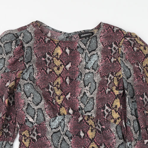 Chemistry Womens Pink Animal Print Polyester Basic Blouse Size 8 Round Neck
