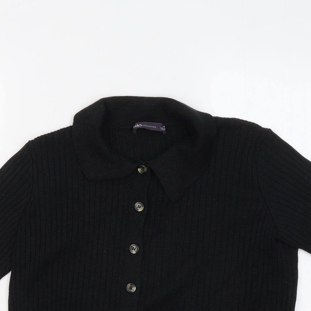 Marks and Spencer Womens Black Collared Acrylic Cardigan Jumper Size M