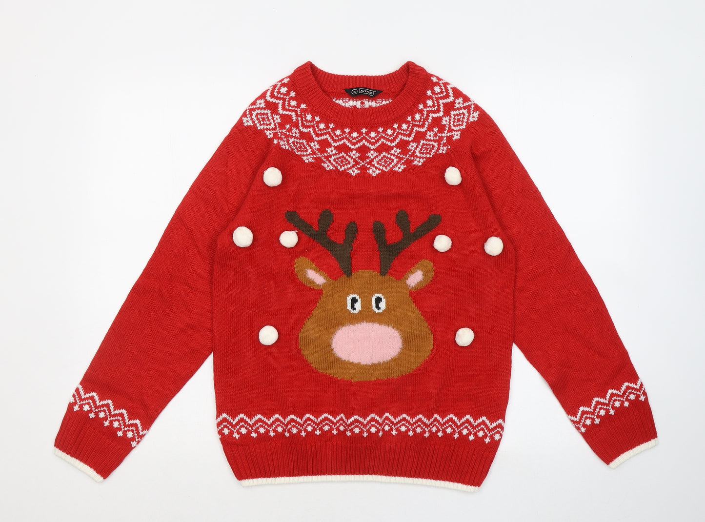 Avenue Womens Red Round Neck Acrylic Pullover Jumper Size S - Christmas jumper
