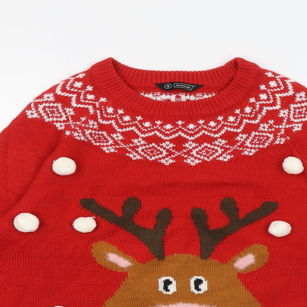Avenue Womens Red Round Neck Acrylic Pullover Jumper Size S - Christmas jumper