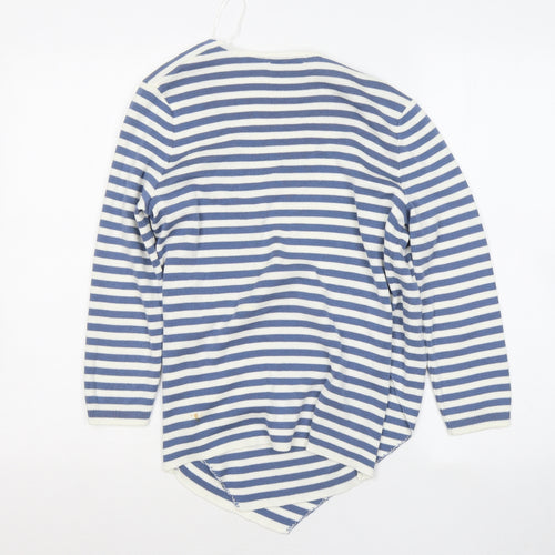 TU Womens Blue Scoop Neck Striped Cotton Pullover Jumper Size 12