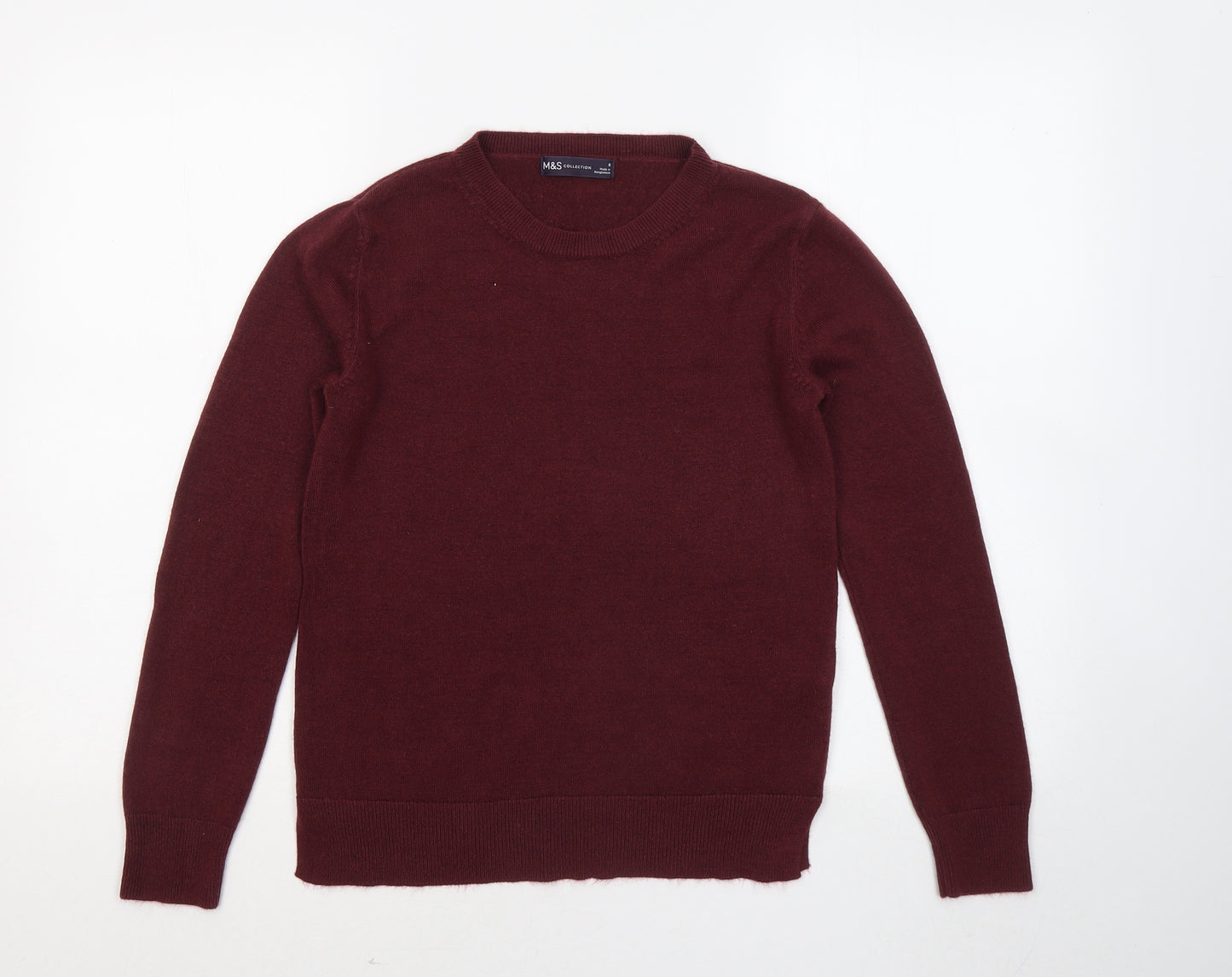 Marks and Spencer Womens Red Round Neck Acrylic Pullover Jumper Size 8