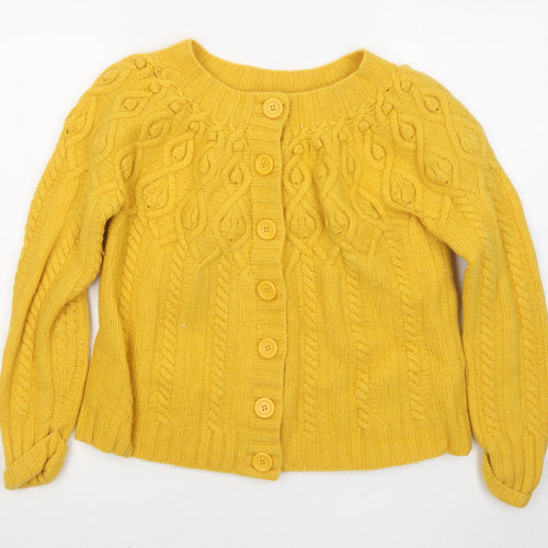 Monsoon Womens Yellow Round Neck Wool Cardigan Jumper Size 16
