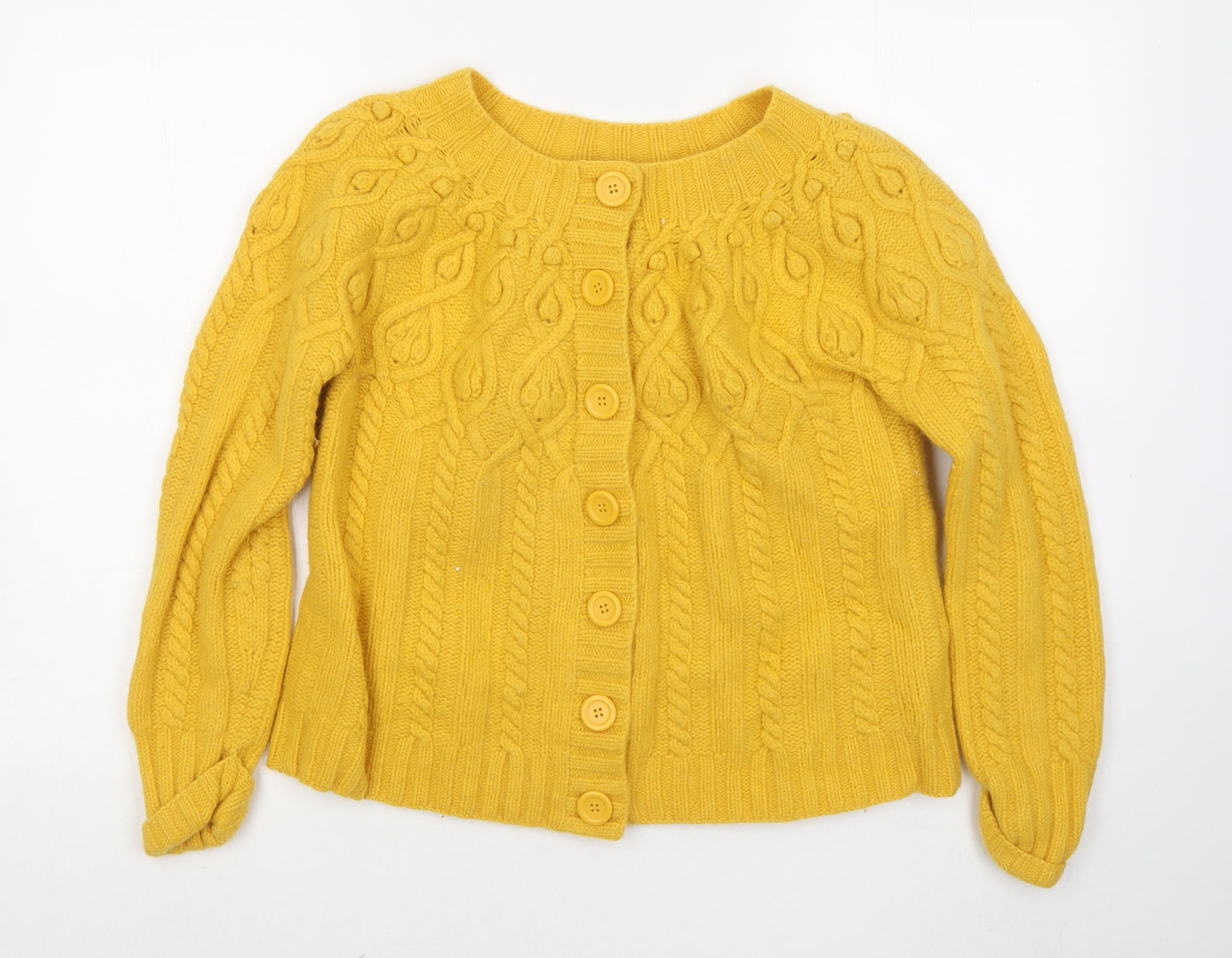 Monsoon Womens Yellow Round Neck Wool Cardigan Jumper Size 16
