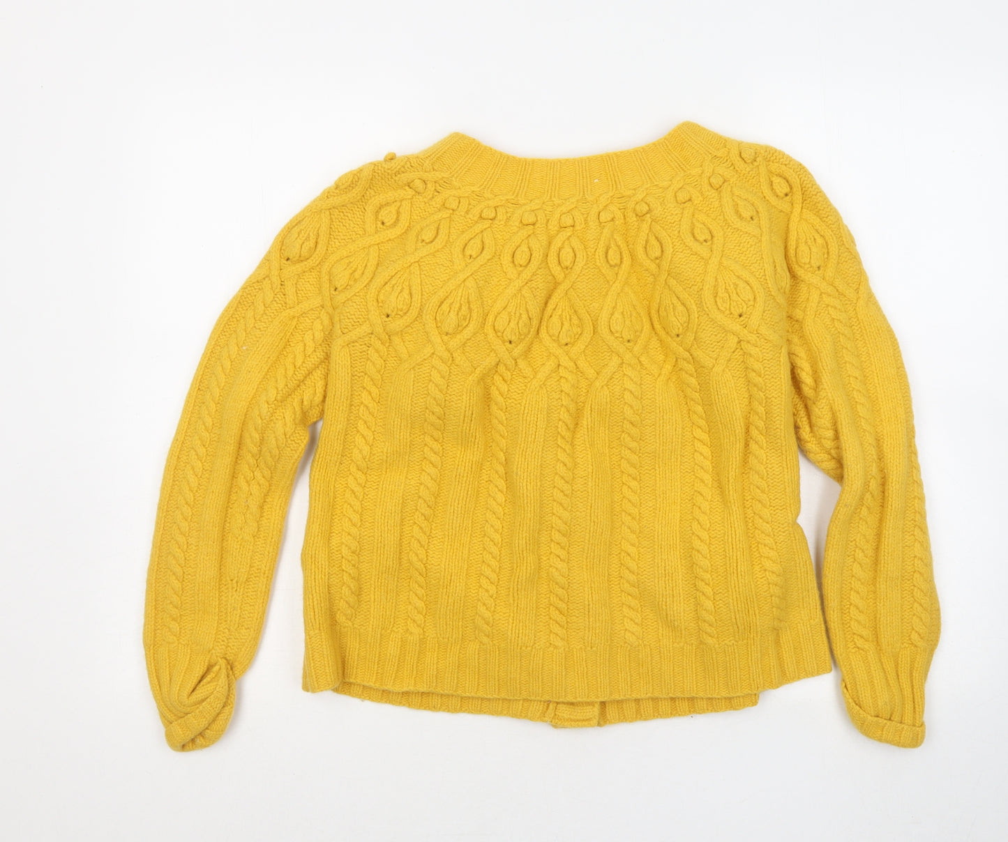 Monsoon Womens Yellow Round Neck Wool Cardigan Jumper Size 16
