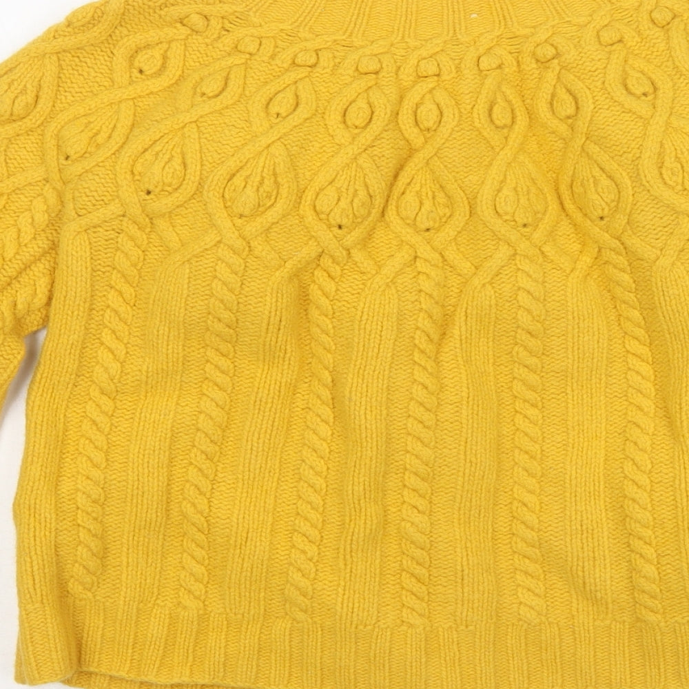 Monsoon Womens Yellow Round Neck Wool Cardigan Jumper Size 16
