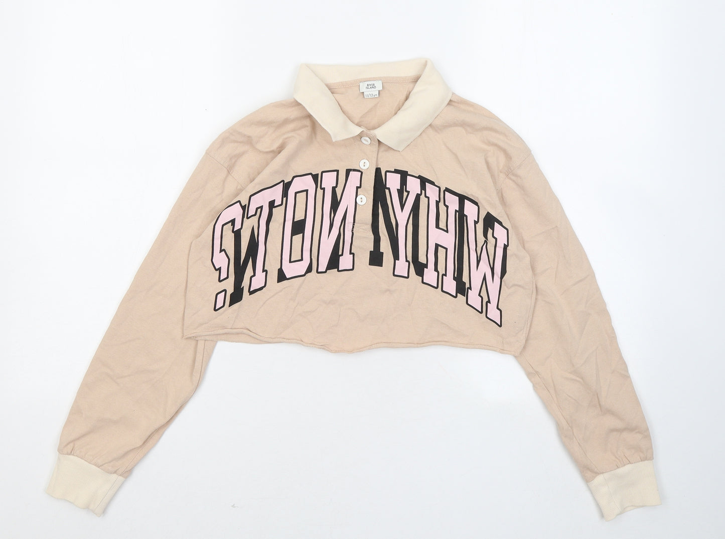 River Island Girls Beige Cotton Pullover Sweatshirt Size 11 Years - Why Not?
