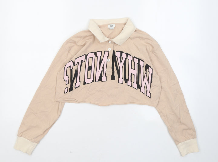 River Island Girls Beige Cotton Pullover Sweatshirt Size 11 Years - Why Not?