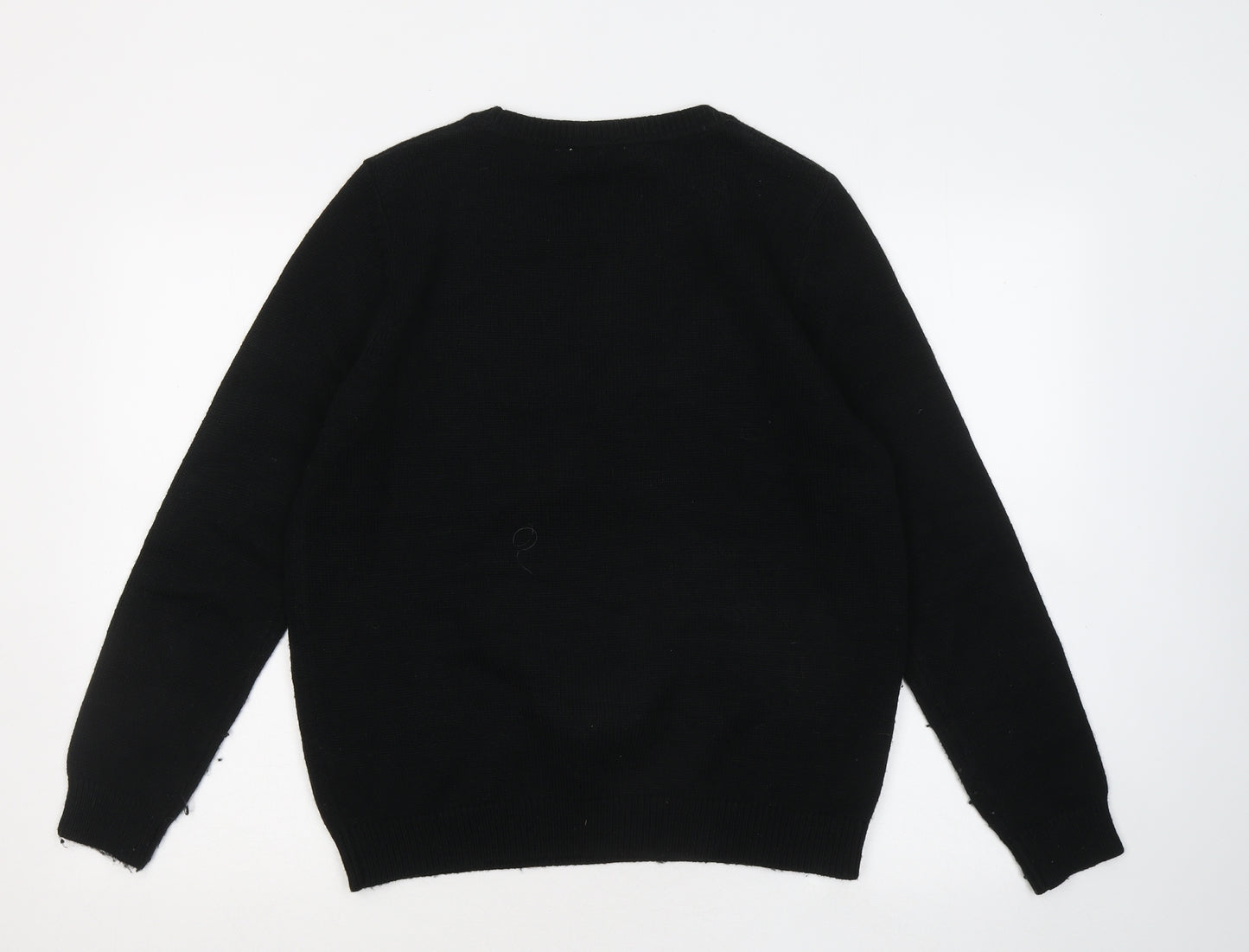 Red Herring Womens Black Round Neck Acrylic Pullover Jumper Size 16 - Christmas jumper