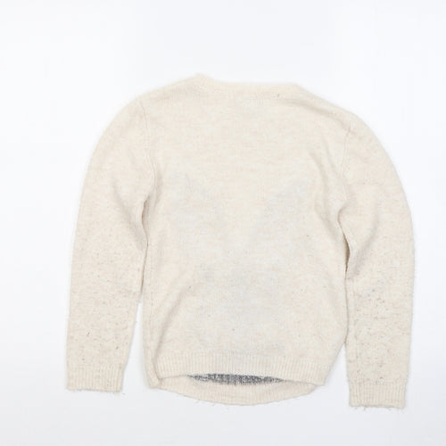 Primark Girls Ivory Round Neck Acrylic Pullover Jumper Size 7-8 Years - Rabbit