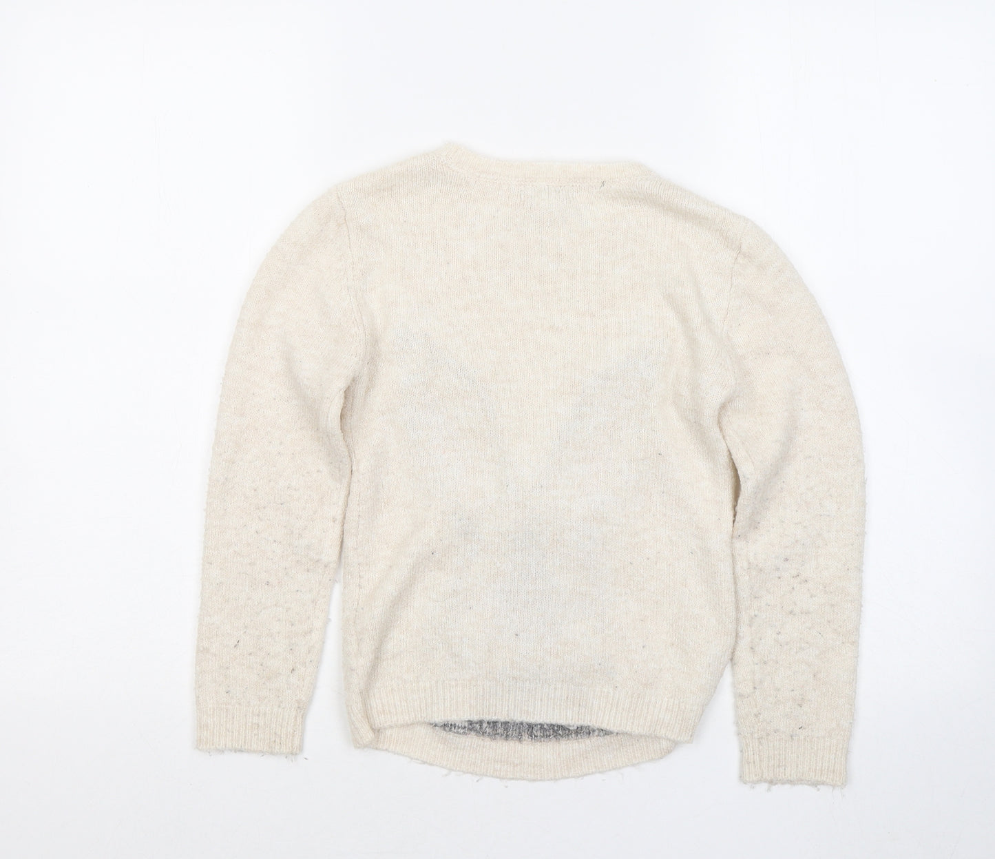 Primark Girls Ivory Round Neck Acrylic Pullover Jumper Size 7-8 Years - Rabbit