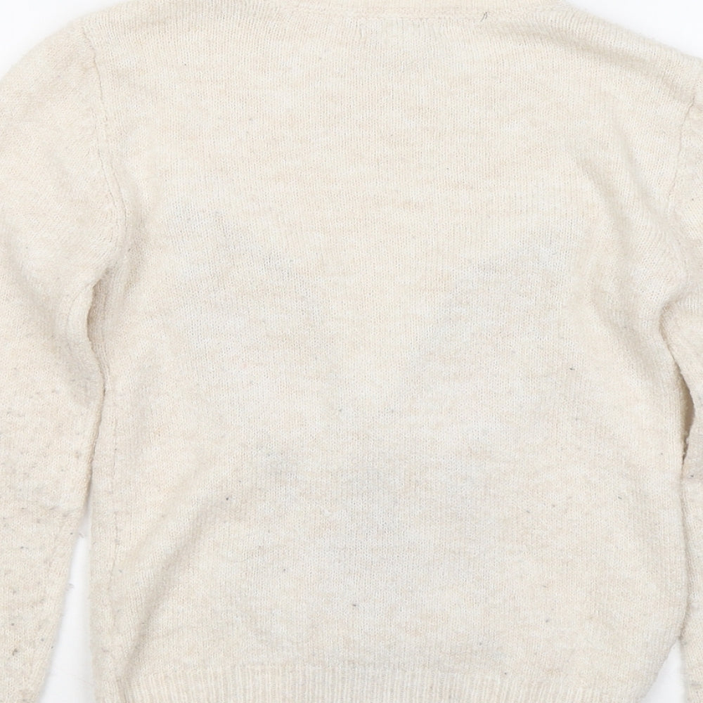 Primark Girls Ivory Round Neck Acrylic Pullover Jumper Size 7-8 Years - Rabbit