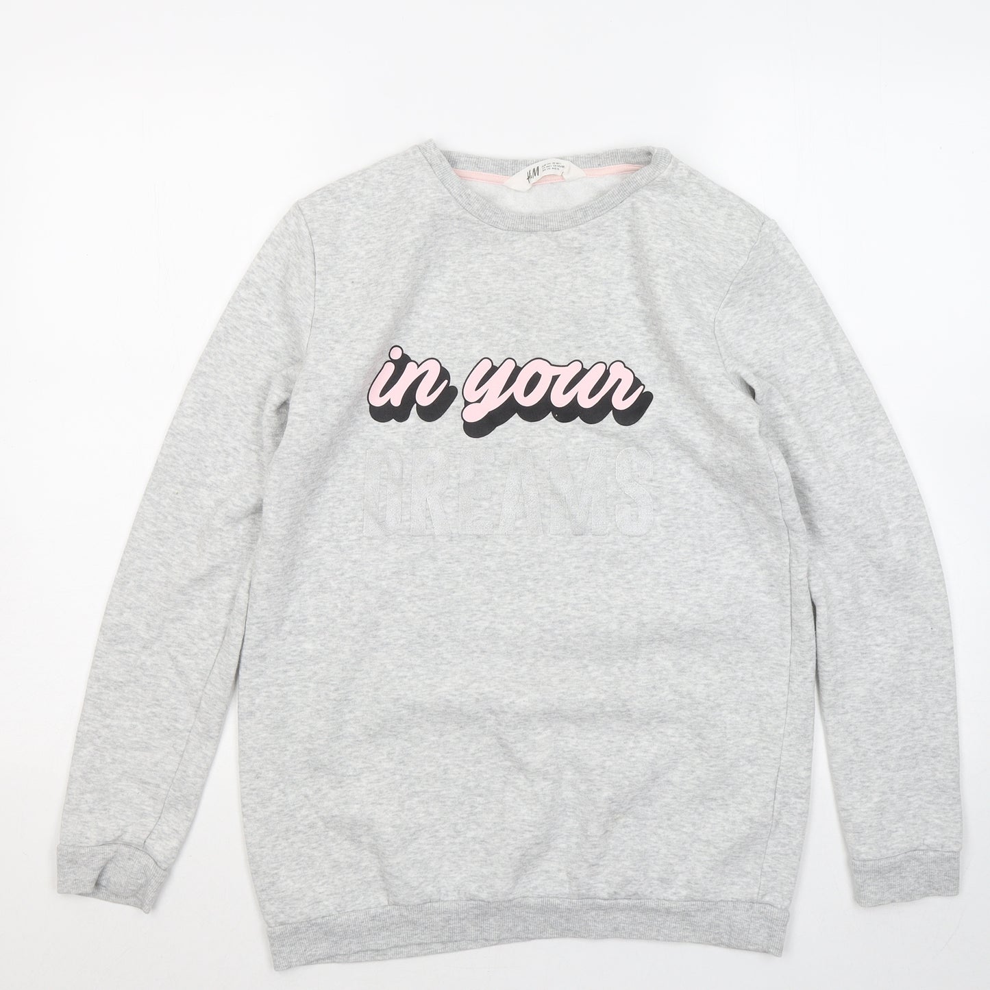 H&M Girls Grey Cotton Pullover Sweatshirt Size 14 Years - In your dreams