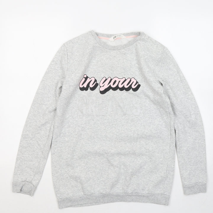 H&M Girls Grey Cotton Pullover Sweatshirt Size 14 Years - In your dreams