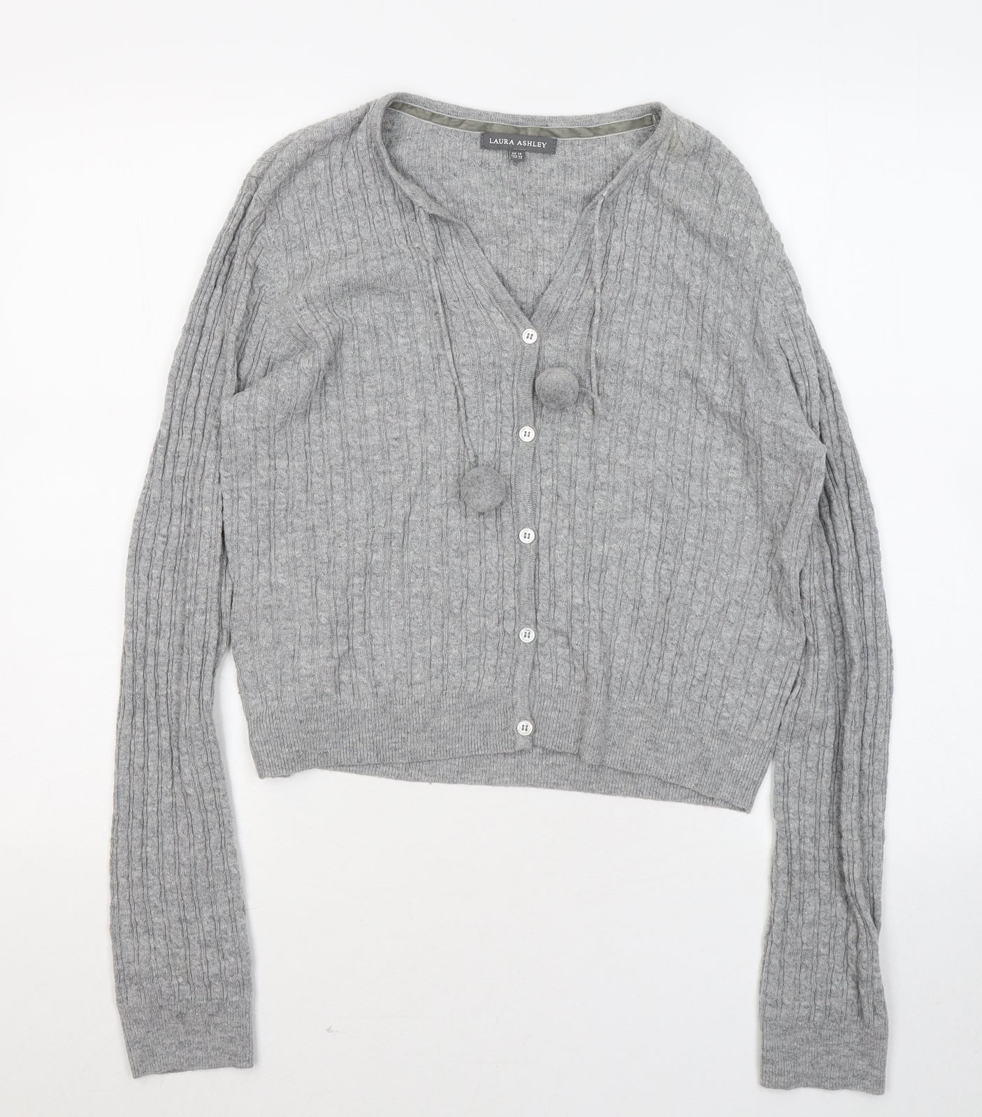 Laura Ashley Womens Grey V-Neck Viscose Cardigan Jumper Size 14