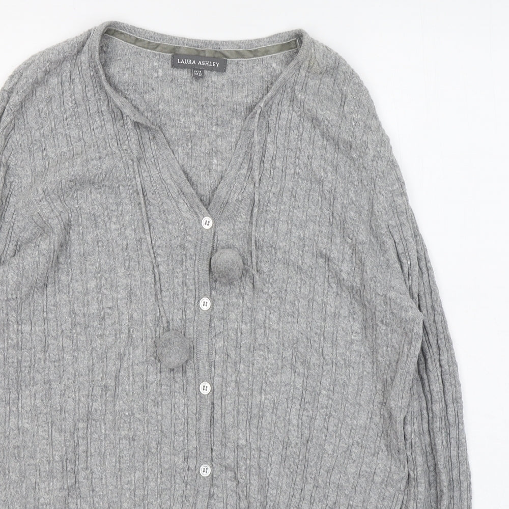 Laura Ashley Womens Grey V-Neck Viscose Cardigan Jumper Size 14