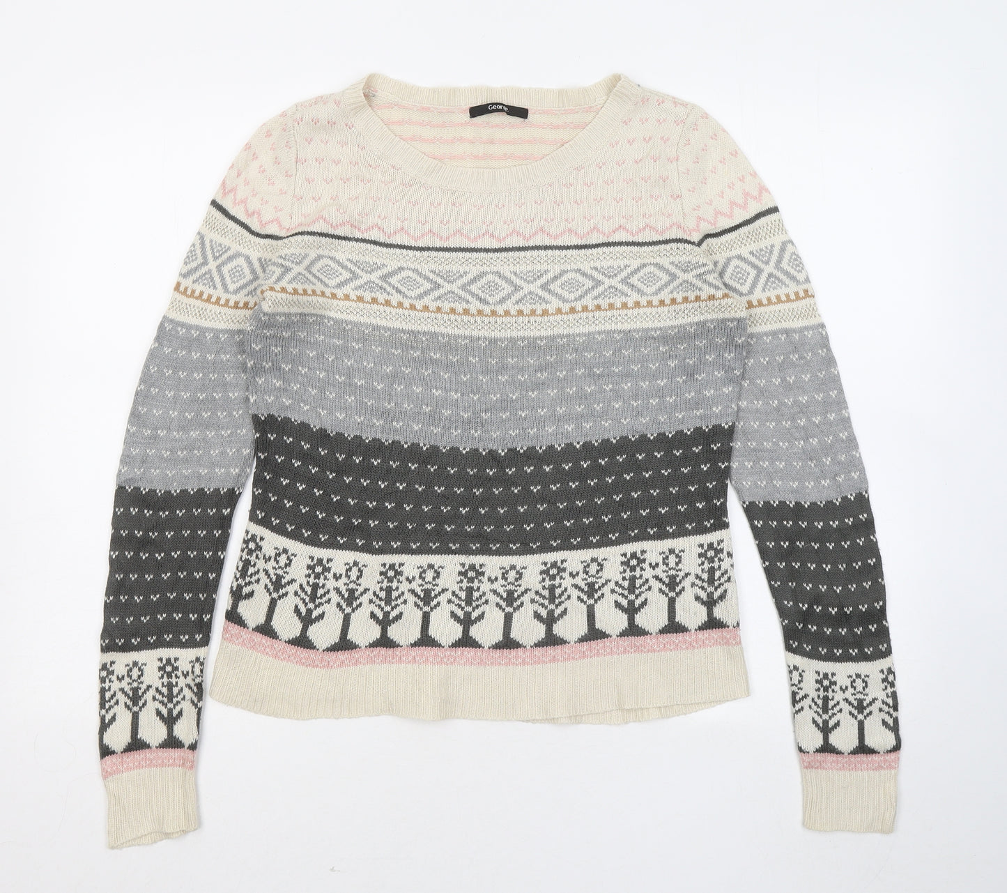 George Womens Multicoloured Round Neck Geometric Acrylic Pullover Jumper Size 12