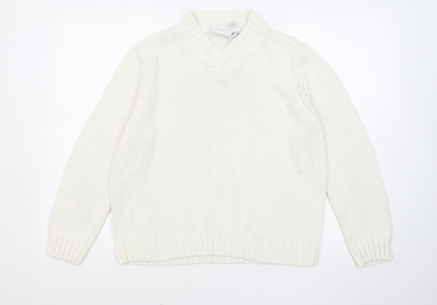 Liz Claiborne Womens White V-Neck Acrylic Pullover Jumper Size M