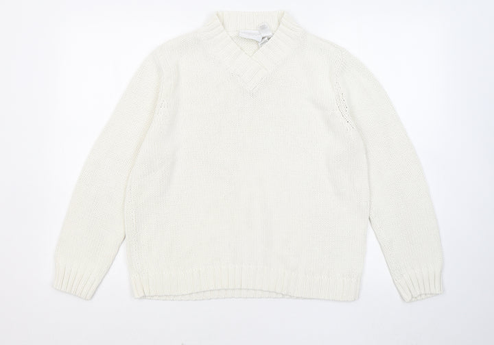 Liz Claiborne Womens White V-Neck Acrylic Pullover Jumper Size M