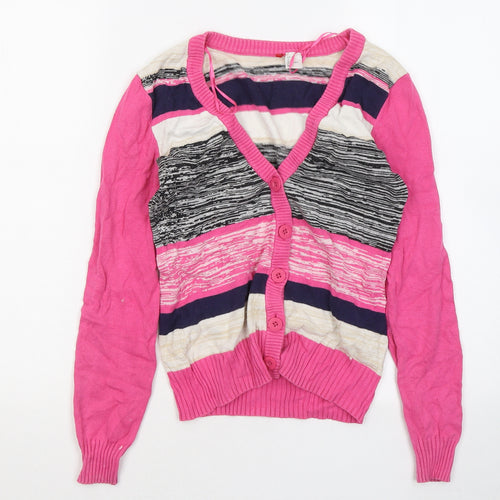 Divided by H&M Womens Multicoloured Round Neck Geometric Cotton Cardigan Jumper Size 4