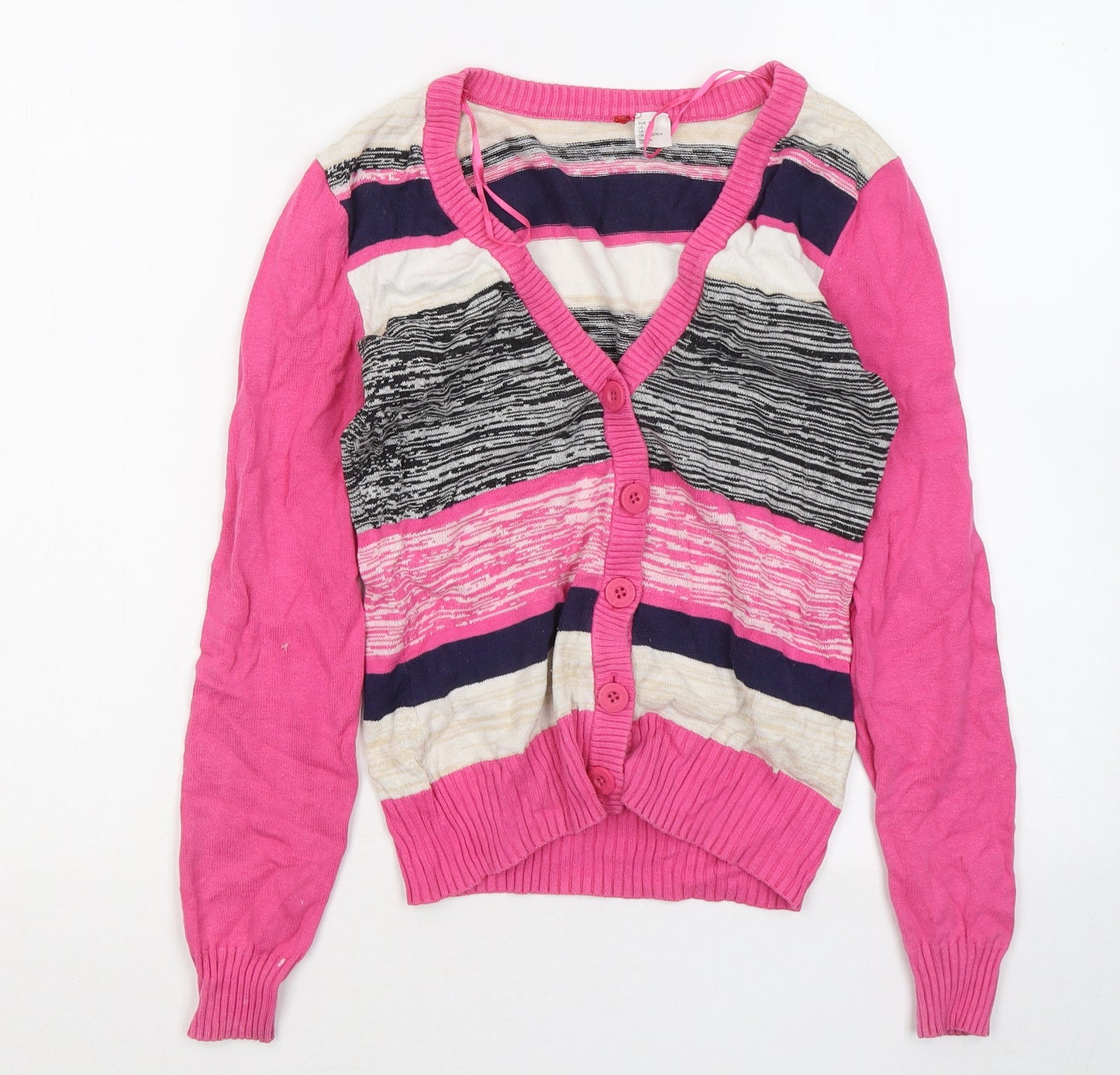 Divided by H&M Womens Multicoloured Round Neck Geometric Cotton Cardigan Jumper Size 4