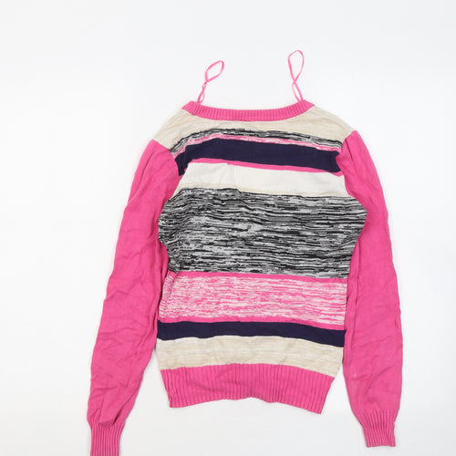 Divided by H&M Womens Multicoloured Round Neck Geometric Cotton Cardigan Jumper Size 4