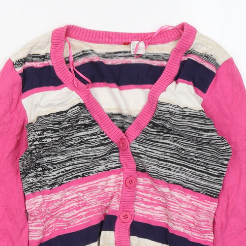 Divided by H&M Womens Multicoloured Round Neck Geometric Cotton Cardigan Jumper Size 4