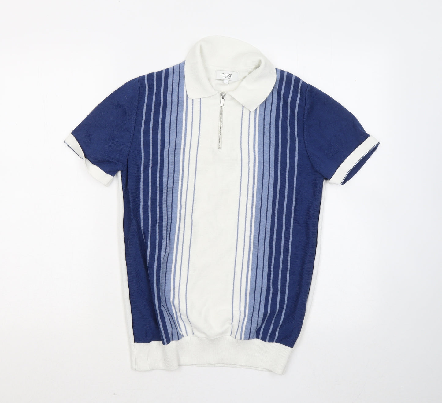 NEXT Mens Blue Striped Cotton Polo Size S Collared