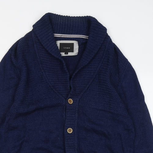 Linea Mens Blue V-Neck Cotton Cardigan Jumper Size L