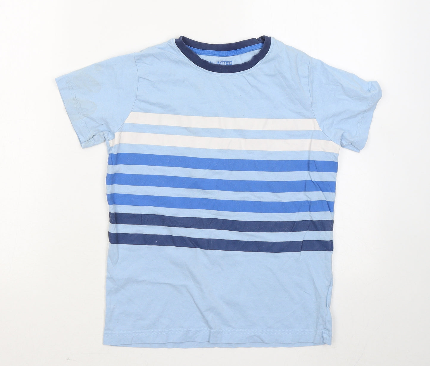 Matalan Boys Blue Striped Cotton Basic T-Shirt Size 11 Years Round Neck